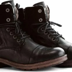 NoGRZ P.Post - Dames Leren Enkellaars - Winter Veterboots - Wol Gevoerd - Zwart - Maat 42