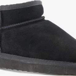 Hush Puppies Gevoerde Suede Dames Enkellaarsjes - Zwart - Maat 37 - Echt Leer