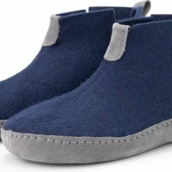 Travelin' Stay-Home Dames Sloffen - Wollen Pantoffels - Suède Zool - Navy Blauw - Maat 39