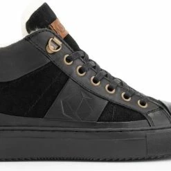 NoGRZ P.DaCortona Hoge Leren Damessneakers - Gevoerde Veterschoenen - Zwart Leer - Maat 41