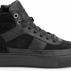 NoGRZ B.Longhena Hoge Leren Damessneakers - Gevoerde Veterschoenen - Zwart Leer - Maat 39