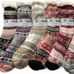 Sukats® Huissokken - Homesocks - 6 Paar - Maat 36-41 - Mix B - Anti-Slip - Fluffy - Dames Huissokken