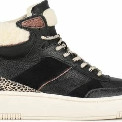 Ps Poelman ESQUIMO Dames Hoge Sneakers Teddy - Zwart Multi - Maat 40