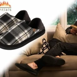 Therma -Tec Pantoffels Heren - Sloffen Heren - Grijs Geruit - 43-44 - Spaanse Sloffen - Slippers Heren - Huissokken