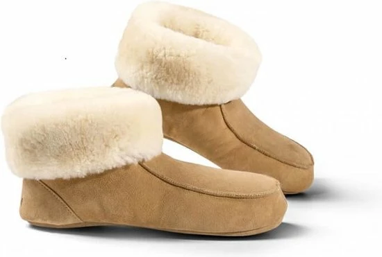 Warme Met Wol Gevoerde Leren Fellhof Hütten Pantoffels Lichtbruin, Maat 39 3 Warme Met Wol Gevoerde Leren Fellhof Hütten Pantoffels Lichtbruin, Maat 39