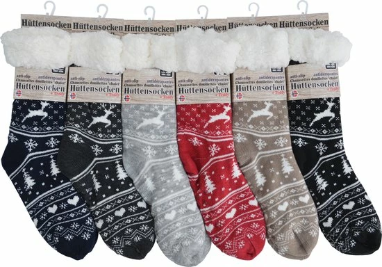 Inter Socks Kerstsokken - Happy Unisex Huissokken - Extra Warm En Zacht - Anti-Slip - Huttensocken Fantasie - One Size - Rood 3 Inter Socks Kerstsokken - Happy Unisex Huissokken - Extra Warm En Zacht - Anti-Slip - Huttensocken Fantasie - One Size - Rood