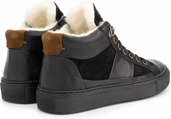 NoGRZ P.DaCortona Hoge Leren Damessneakers - Gevoerde Veterschoenen - Zwart Leer - Maat 41 6 NoGRZ P.DaCortona Hoge Leren Damessneakers - Gevoerde Veterschoenen - Zwart Leer - Maat 41 - Afbeelding 4