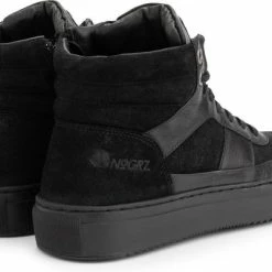 NoGRZ B.Longhena Hoge Leren Damessneakers - Gevoerde Veterschoenen - Zwart Leer - Maat 39 -Dames Winkel 550x400 2