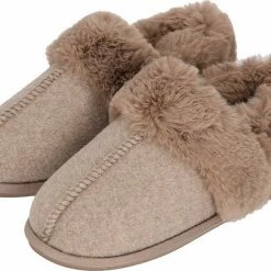 Apollo | Instap Sloffen Dames | Vilt | Taupe | Maat 41/42 | Dames Pantoffels