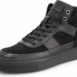NoGRZ B.Longhena Hoge Leren Damessneakers - Gevoerde Veterschoenen - Zwart Leer - Maat 39 -Dames Winkel 550x424 4