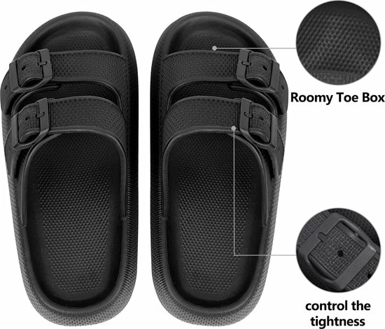 Geweo Slippers - Badslippers Heren Dames - Strand Sandalen Dubbele Gesp - Pillow Slides Slippers - Kerstmis - Kerstfeest - Christmas Gift - Unisex - Dikke Zool Antislip - Lichtgewicht - Zwart - Maat 3738 5 Geweo Slippers - Badslippers Heren Dames - Strand Sandalen Dubbele Gesp - Pillow Slides Slippers - Kerstmis - Kerstfeest - Christmas Gift - Unisex - Dikke Zool Antislip - Lichtgewicht - Zwart - Maat 3738 - Afbeelding 3