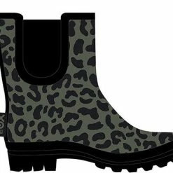 XQ Footwear - Regenlaarzen - Rubber Laarzen - Dames - Festival - Panterprint - Laag Model - Rubber - Groen - Zwart - Maat 42