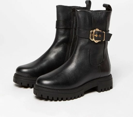 Manfield - Dames - Zwart Leren Boots Met Goudkleurige Gesp - Maat 38 10 Manfield - Dames - Zwart Leren Boots Met Goudkleurige Gesp - Maat 38 - Afbeelding 8