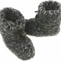 Oncedoce Wollen Sloffen - Winter Pantoffels 100% ECHT Lamswol En Leer - MAAT 44 - Leren Zooltjes – Veters - Handgemaakte Slofjes - Kleur Donkergrijs Gemêleerd -Dames Winkel 550x493 2