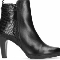 Manfield - Dames - Zwarte Leren Enkellaarsjes Met Hak - Maat 38