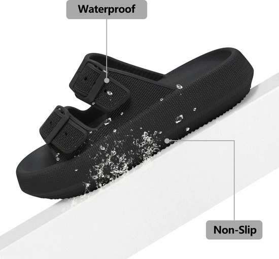 Geweo Slippers - Badslippers Heren Dames - Strand Sandalen Dubbele Gesp - Pillow Slides Slippers - Kerstmis - Kerstfeest - Christmas Gift - Unisex - Dikke Zool Antislip - Lichtgewicht - Zwart - Maat 3738 8 Geweo Slippers - Badslippers Heren Dames - Strand Sandalen Dubbele Gesp - Pillow Slides Slippers - Kerstmis - Kerstfeest - Christmas Gift - Unisex - Dikke Zool Antislip - Lichtgewicht - Zwart - Maat 3738 - Afbeelding 6