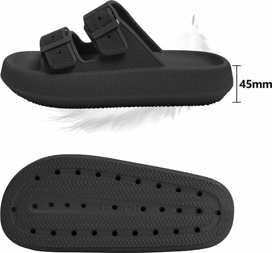 Geweo Slippers - Badslippers Heren Dames - Strand Sandalen Dubbele Gesp - Pillow Slides Slippers - Kerstmis - Kerstfeest - Christmas Gift - Unisex - Dikke Zool Antislip - Lichtgewicht - Zwart - Maat 3738 4 Geweo Slippers - Badslippers Heren Dames - Strand Sandalen Dubbele Gesp - Pillow Slides Slippers - Kerstmis - Kerstfeest - Christmas Gift - Unisex - Dikke Zool Antislip - Lichtgewicht - Zwart - Maat 3738 - Afbeelding 2