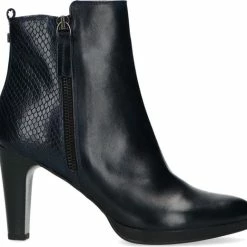 Manfield - Dames - Donkerblauwe Enkellaarsjes Met Hak - Maat 39