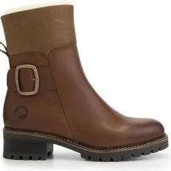 Travelin' Gyre - Leren Dames Enkellaarzen - Wol Gevoerd - Cognac Bruin Leer - Maat 40