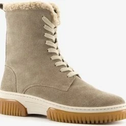 Hush Puppies Gevoerde Dames Veterboots - Beige - Maat 38 - Echt Leer