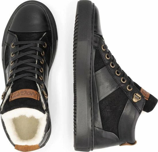 NoGRZ P.DaCortona Hoge Leren Damessneakers - Gevoerde Veterschoenen - Zwart Leer - Maat 41 7 NoGRZ P.DaCortona Hoge Leren Damessneakers - Gevoerde Veterschoenen - Zwart Leer - Maat 41 - Afbeelding 5