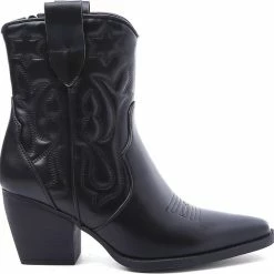 Weloveshoes SmileFavorites® Dames Cowboylaarzen Met Hak Kort - Imitatieleer - Zwart - Maat 37