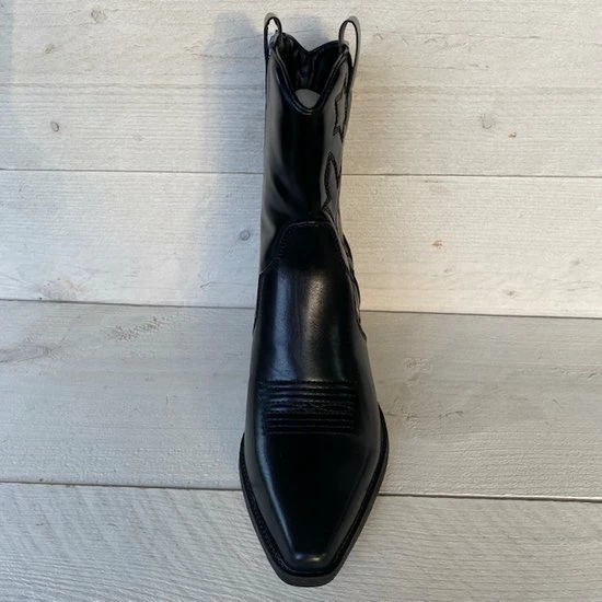 Weloveshoes SmileFavorites® Dames Cowboylaarzen Met Hak Kort - Imitatieleer - Zwart - Maat 37 6 Weloveshoes SmileFavorites® Dames Cowboylaarzen Met Hak Kort - Imitatieleer - Zwart - Maat 37 - Afbeelding 4
