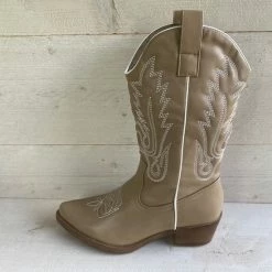 WELOVESHOES® Dames Cowboylaarzen Met Hak - Imitatieleer - Taupe Khaki - Maat 40