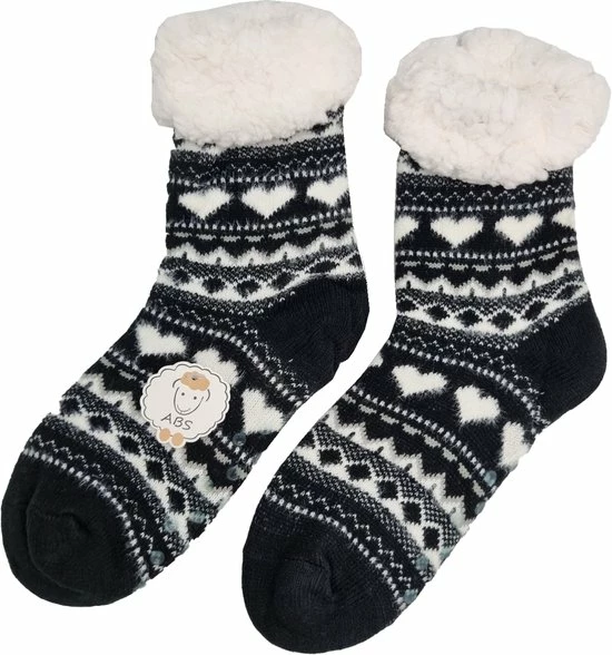 Antonio Huissokken - Huissokken Hartjes - Zwart Wit - Dames - Antislip ABS - One Size (35-42) - Hüttensocken - Warme Sokken - Warme Huissok 4 Antonio Huissokken - Huissokken Hartjes - Zwart Wit - Dames - Antislip ABS - One Size (35-42) - Hüttensocken - Warme Sokken - Warme Huissok - Afbeelding 2