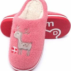 Geweo Home Sloffen - Open Sloffen - Kerstmis - Kerstfeest - Christmas Gift - Pantoffels Dames - Leuk Rendier - Kerst Geschenk - Rood - Maat 39/40