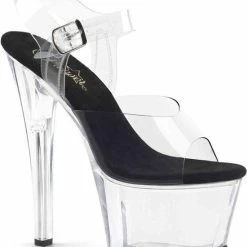 Pleaser Sandaal Met Enkelband, Paaldans Schoenen -40 Shoes- SKY-308 Paaldans Schoenen Zwart/Transparant