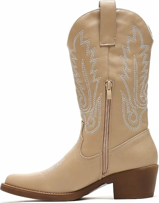 WELOVESHOES® Dames Cowboylaarzen Met Hak - Imitatieleer - Taupe Khaki - Maat 40 5 WELOVESHOES® Dames Cowboylaarzen Met Hak - Imitatieleer - Taupe Khaki - Maat 40 - Afbeelding 3