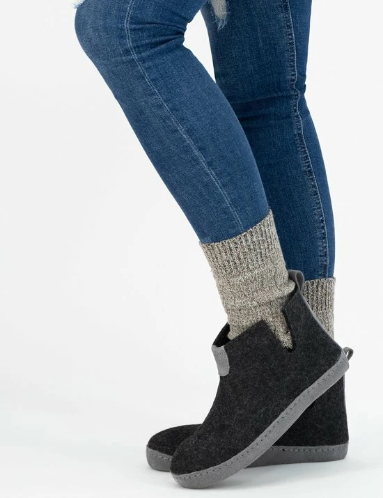 Travelin' Stay-Home Dames Hoge Sloffen - Wollen Pantoffels - Suede Zool - Grijs - Maat 40 9 Travelin' Stay-Home Dames Hoge Sloffen - Wollen Pantoffels - Suede Zool - Grijs - Maat 40 - Afbeelding 7