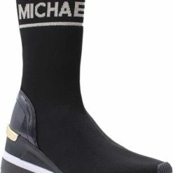 Michael Kors Skyler Tall Bootie Black/pale Gold - Half Hoge Sneaker - Zwarte Sneaker - Michael Kors Dames Schoenen - Verhoogde Sneaker