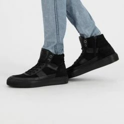 NoGRZ B.Longhena Hoge Leren Damessneakers - Gevoerde Veterschoenen - Zwart Leer - Maat 39 -Dames Winkel 550x793 3